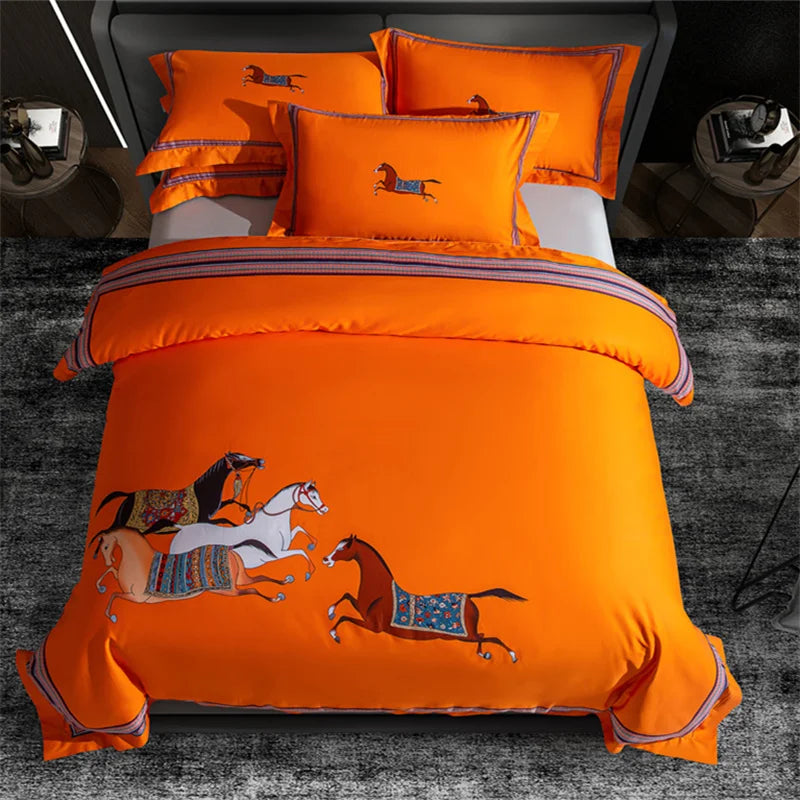 Afralia™ Galloping Horse 1000TC Egyptian Cotton Bedding Set: Duvet, Sheet, Pillowcases - Soft & Comfy