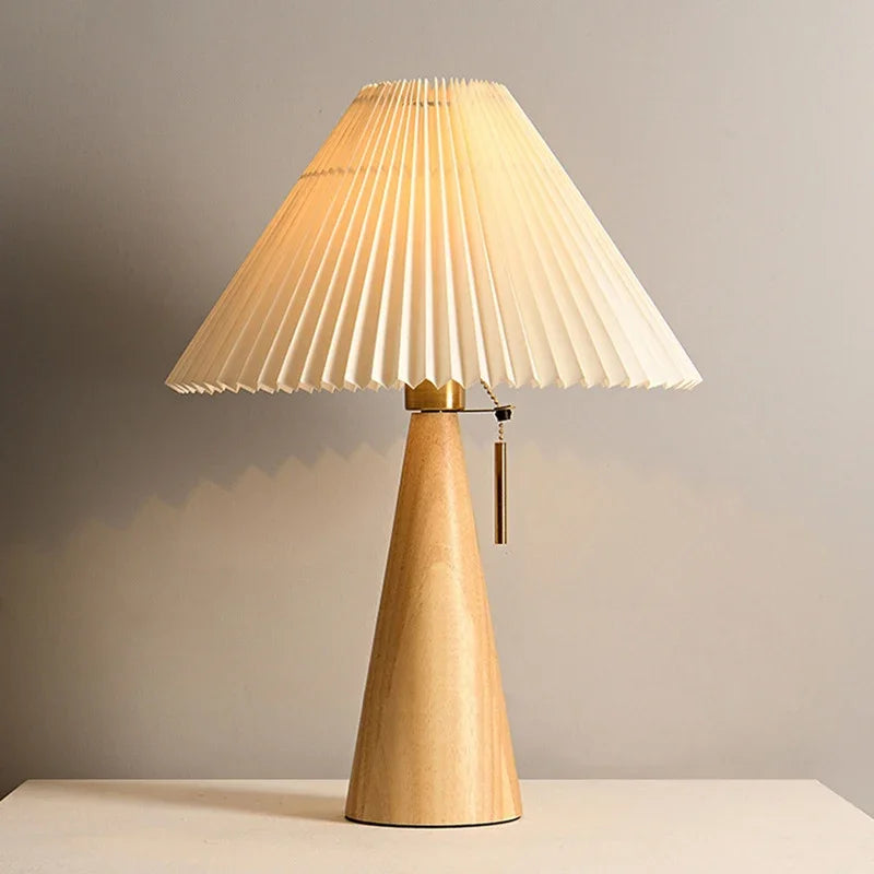 Afralia™ Nordic Retro Pleated Table Lamp - Solid Wood Desk Light for Bedroom and Living Room