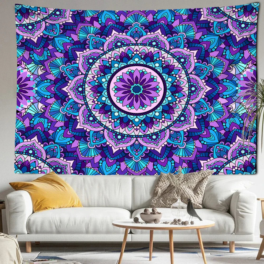 Afralia™ Blue Purple Mandala Tapestry Wall Hanging - Bohemian Abstract Aesthetics
