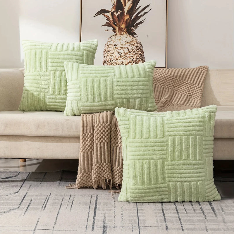 Afralia™ Snowflake Velvet Cushion Cover 45x45CM, Green Bohemian Striped Throw Pillow Case