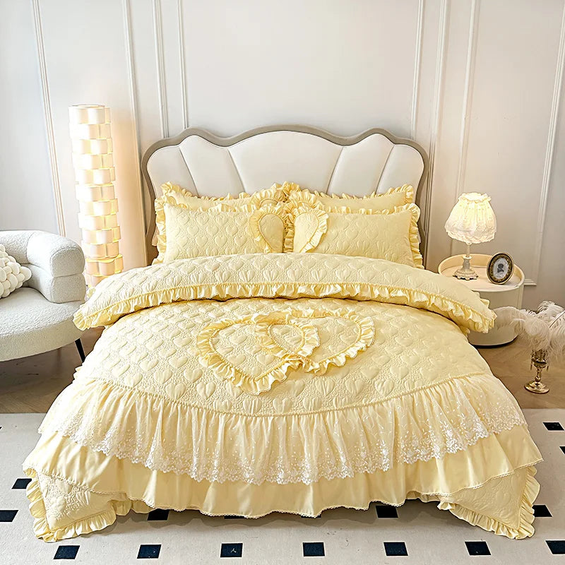 Afralia™ Korean Princess Style Bedding Set with Lace Ruffles and Love Theme
