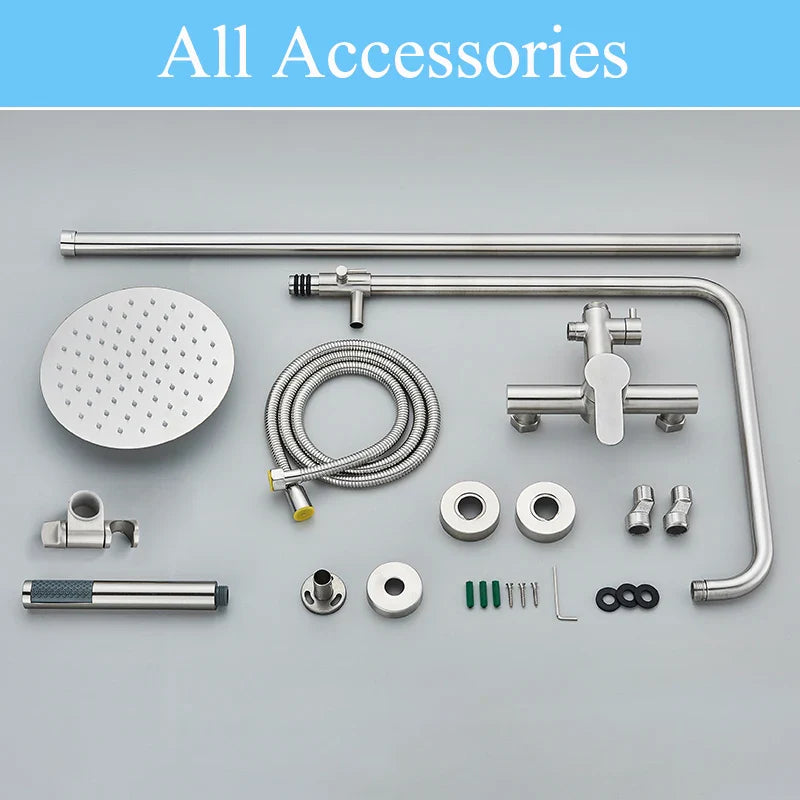 Afralia™ Brushed Nickel Rainfall Shower System with Hot Cold Mixer for Wall Mount