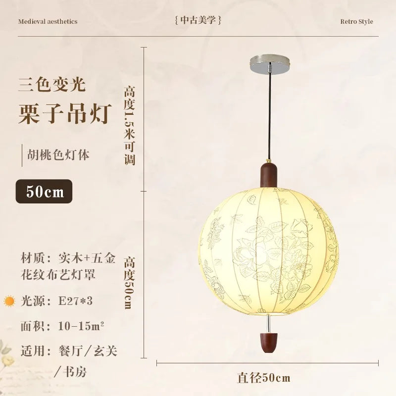 Afralia™ Zen Art Wooden Pendant Light LED E27 Decorative Chestnut Lamp for Tea Room Bedroom
