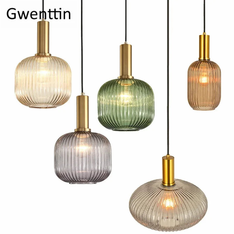 Afralia™ Stained Glass Pendant Lights Nordic Modern Hanging Lamps for Home Decor