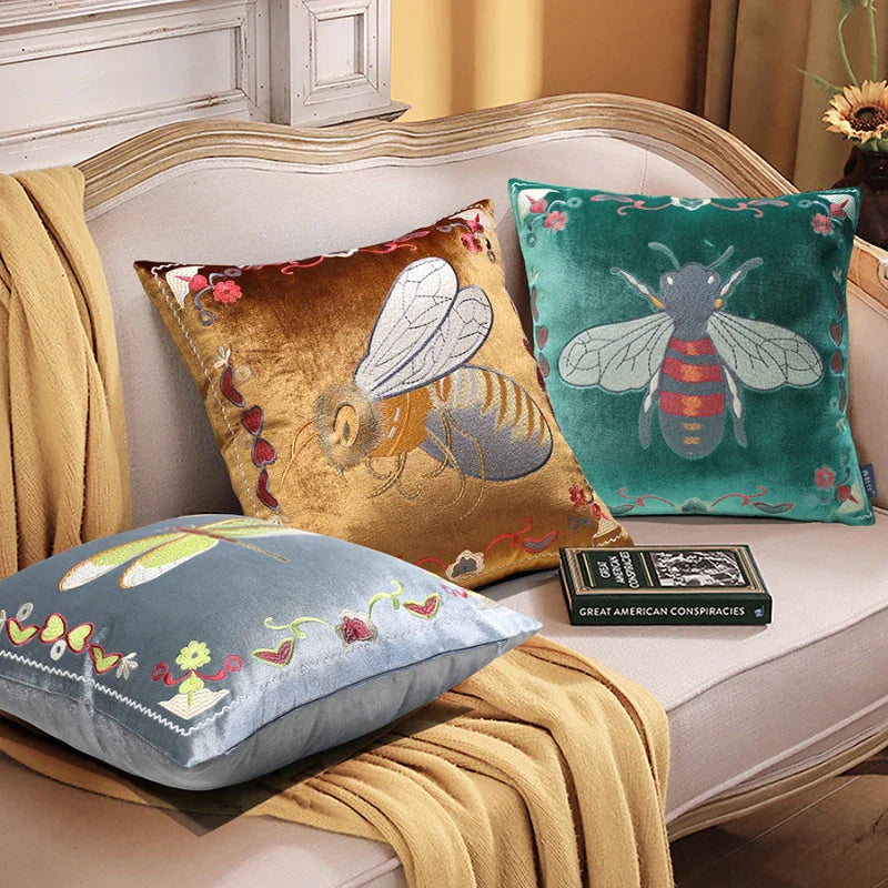 Afralia™ Bee Embroidery Cushion Cover - Exquisite Animal Design for Sofa Decor