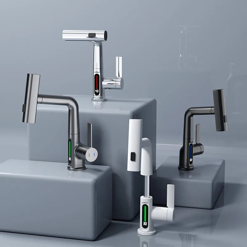 Afralia™ Digital Display Basin Faucet with Stream Sprayer, Hot Cold Water Mixer