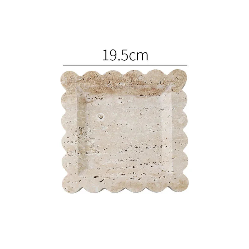Afralia™ Travertine Scalloped Edge Vanity Tray for Bathroom Kitchen Home Decor