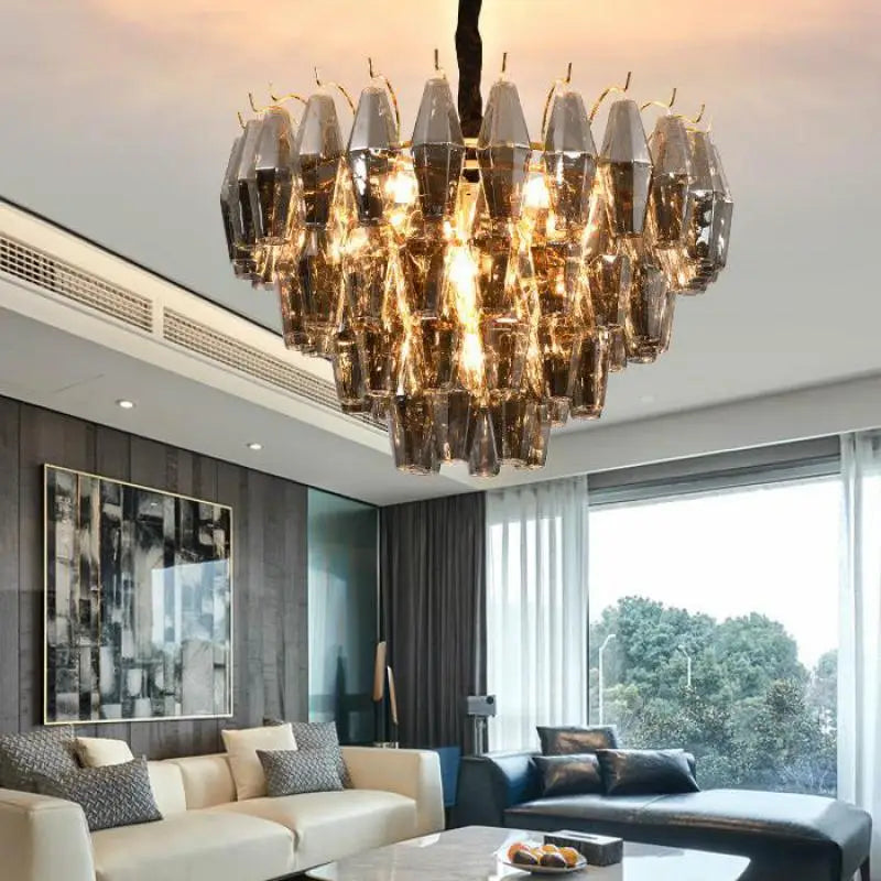 Afralia™ Modern Luxury Metal Amber Glass Pendant Lights Gray Chain Lighting Fixture