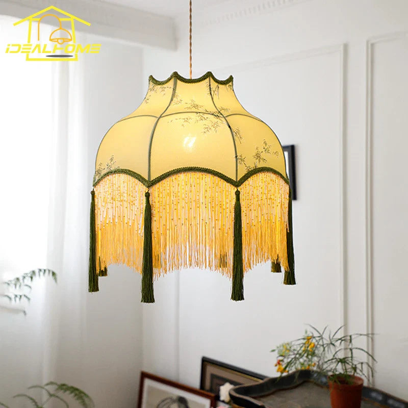 Afralia™ Vintage Copper Fabric Art Pendant Lights LED E27 Gold Lustre for Living Room