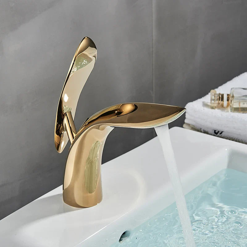 Afralia™ Shark Design Gold/Chrome Bathroom Basin Faucet - Hot/Cold Mixer Sink Tap