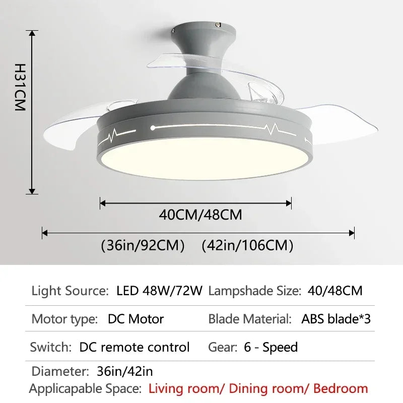 Afralia™ White Ceiling Fan Light with Control, Hidden Design for Bedroom and Restaurant