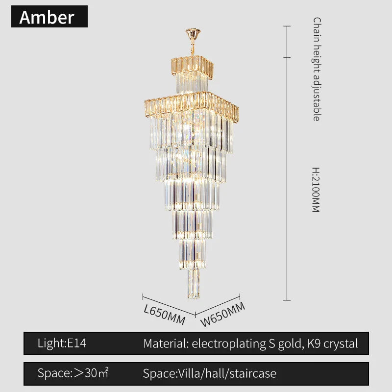 Afralia™ Crystal Chandelier: Duplex Villa Spiral Staircase Pendant Light