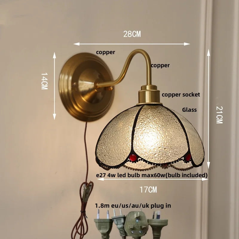 Afralia™ Glass Brass Wall Sconce LED Light Fixture for Dining Living Room Bathroom Mirror