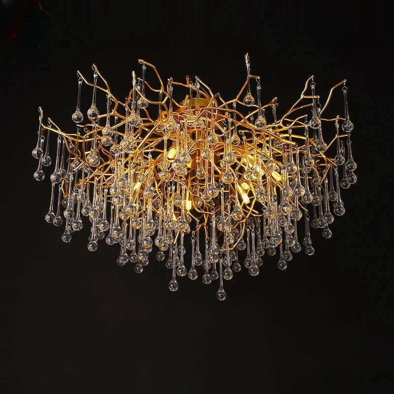 Afralia™ Nordic Gold Crystal Chandelier LED Light Fixture for Living Room Hotel Hall Art Decor