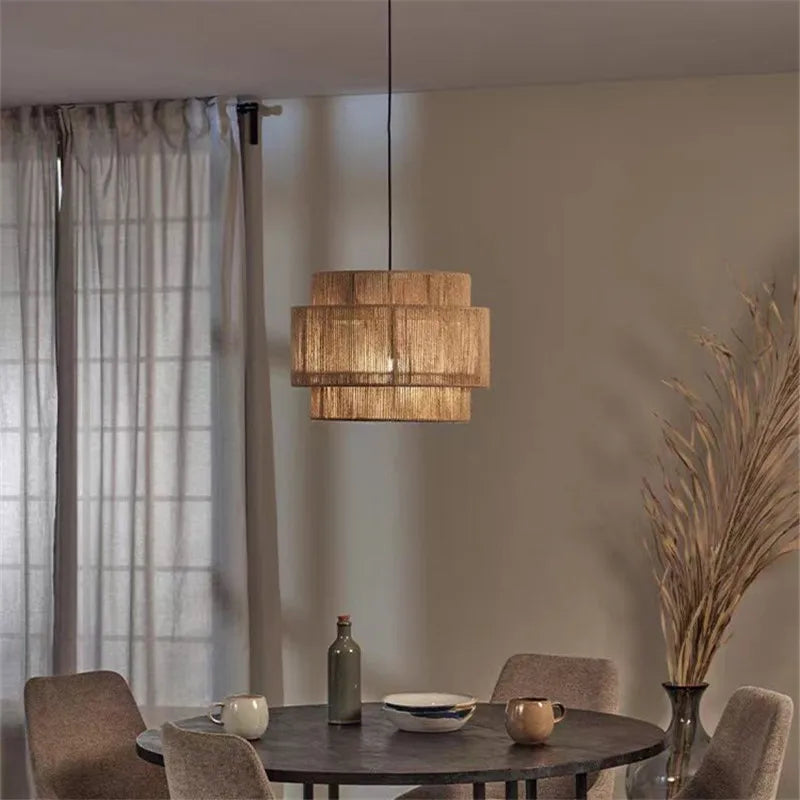 Afralia™ Rattan Pendant Light Handmade Hemp Rope, Japanese Design for Dining Room and Cafe