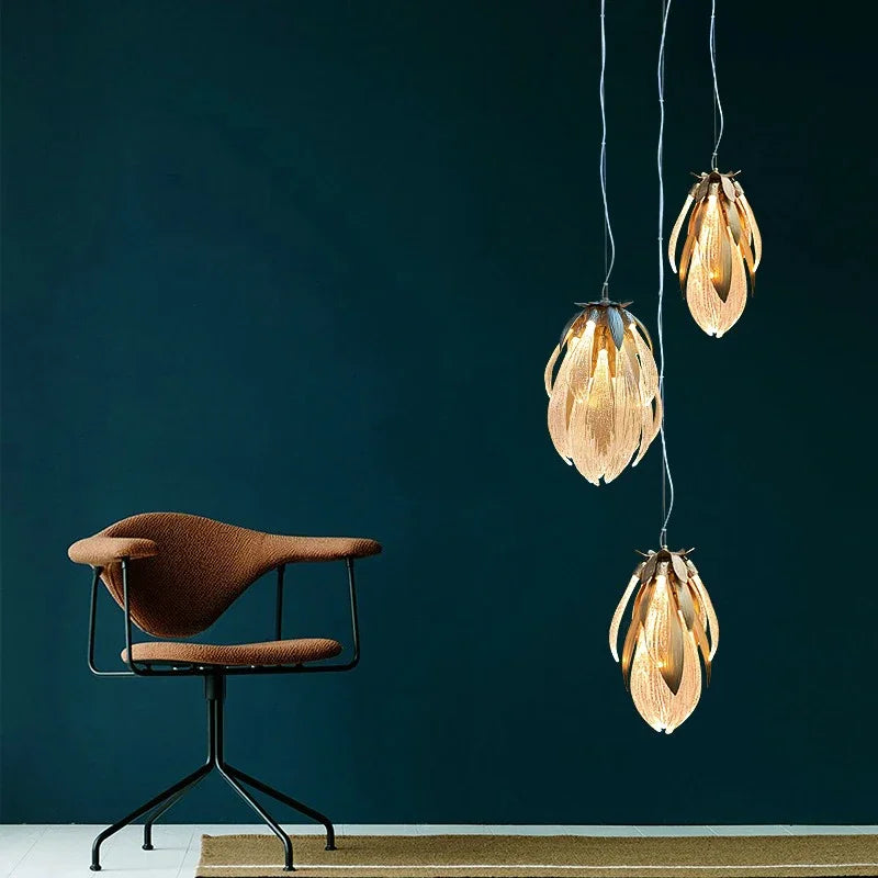 Afralia™ Nordic Copper LED Glass Pendant Chandelier for Home Decor