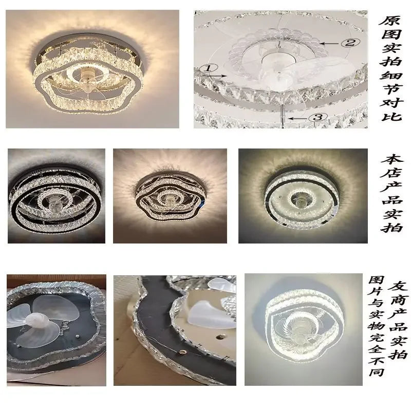 Afralia™ Crystal LED Ceiling Fan Remote Control Modern Bedroom Light Fixtures