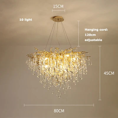 Afralia™ Golden Metal Luxury Crystal Chandelier Lighting Branch Tree for Home Décor