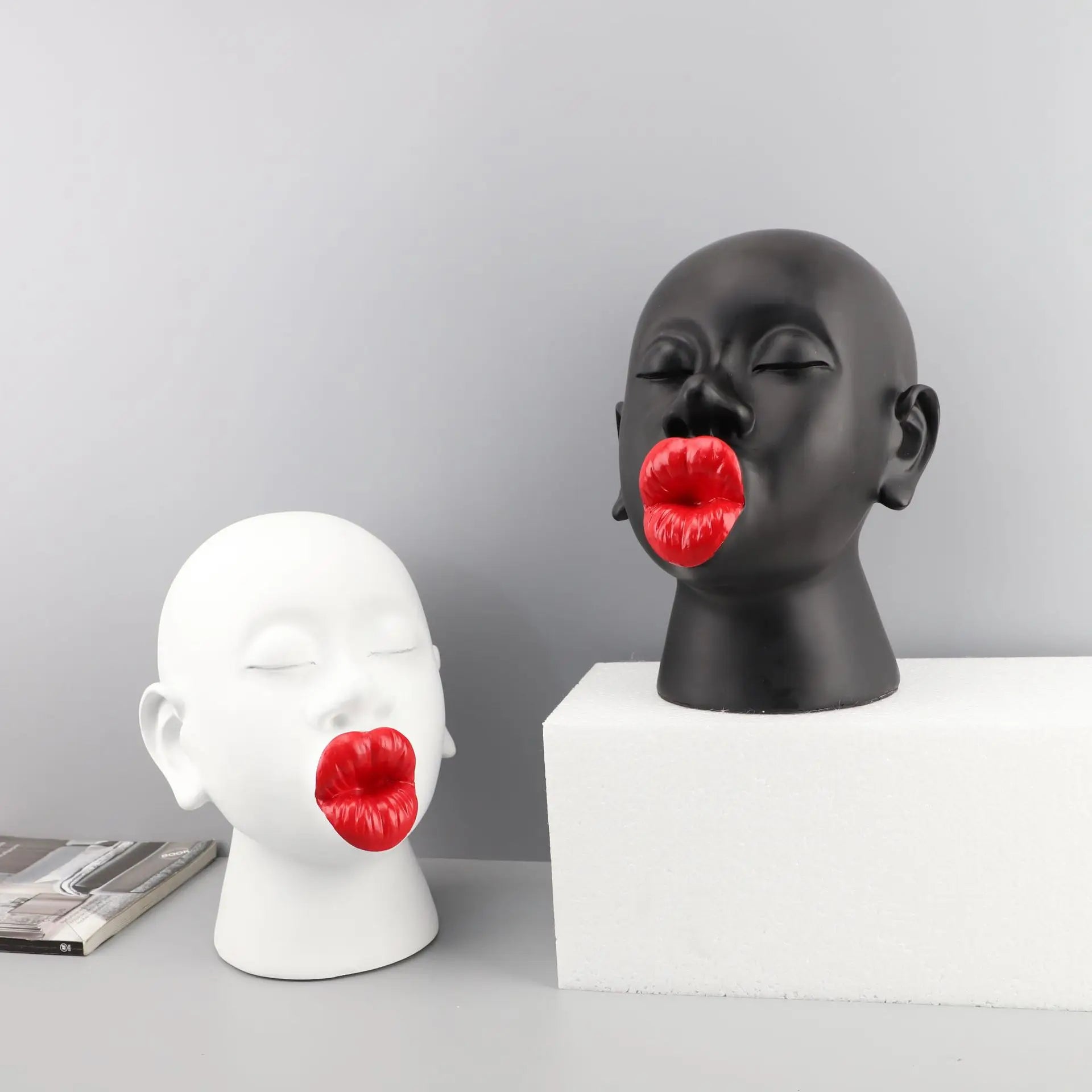 Afralia™ Red Lip Head Abstract Cartoon Funny Negro Statue - Home Decor Figurine