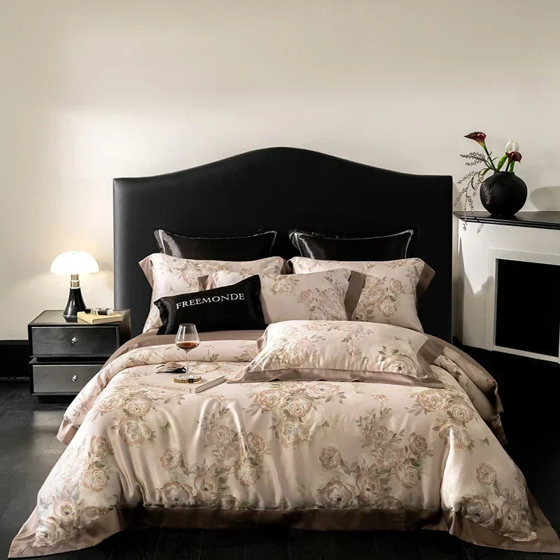 Afralia™ Egyptian Cotton Print Bedding Set: King Queen Sheet Pillowcase Duvet Cover