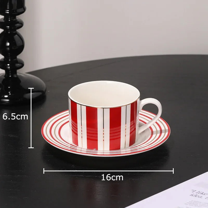 Afralia™ Striped Ceramic Cup & Saucer Set for Tea & Coffee - 250ml