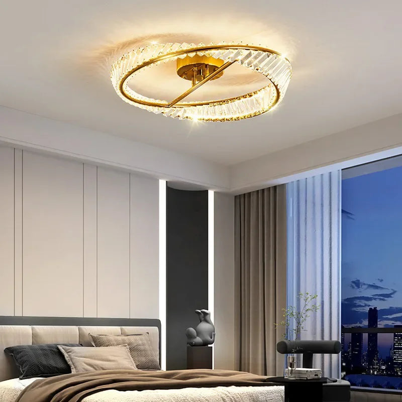 Afralia™ Crystal Rings LED Ceiling Light Dimmable Gold Lustre for Home Decoration