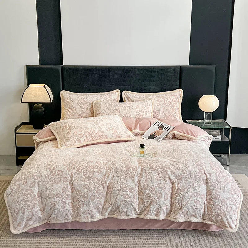 Afralia™ Luxe Rabbit Fur Edged Plush Duvet Cover: Winter Warmth & Cozy Luxury