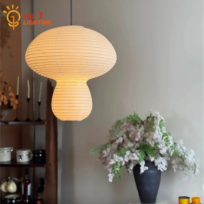 Afralia™ Wabi-sabi Rice Paper Mushroom Pendant Lights for Bedroom and Restaurant