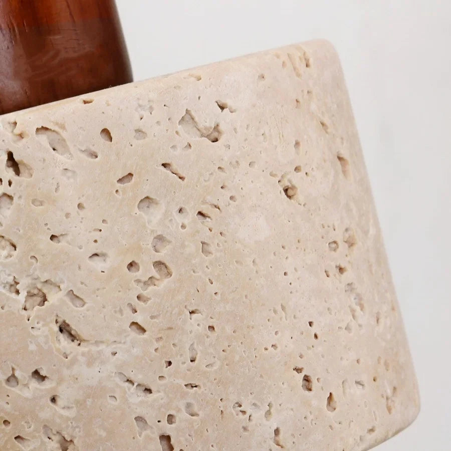 Afralia™ Yellow Travertine Stone Natural Wood LED Wall Light Bedside Lamp