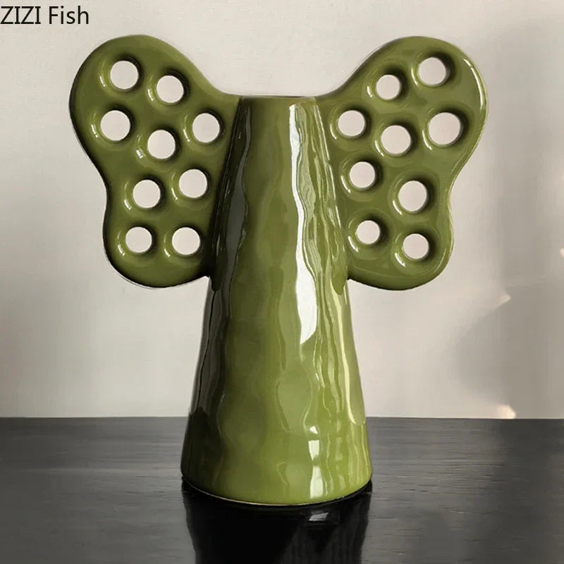 Afralia™ Elephant Ceramic Vase with Artificial Flowers for Home Decor