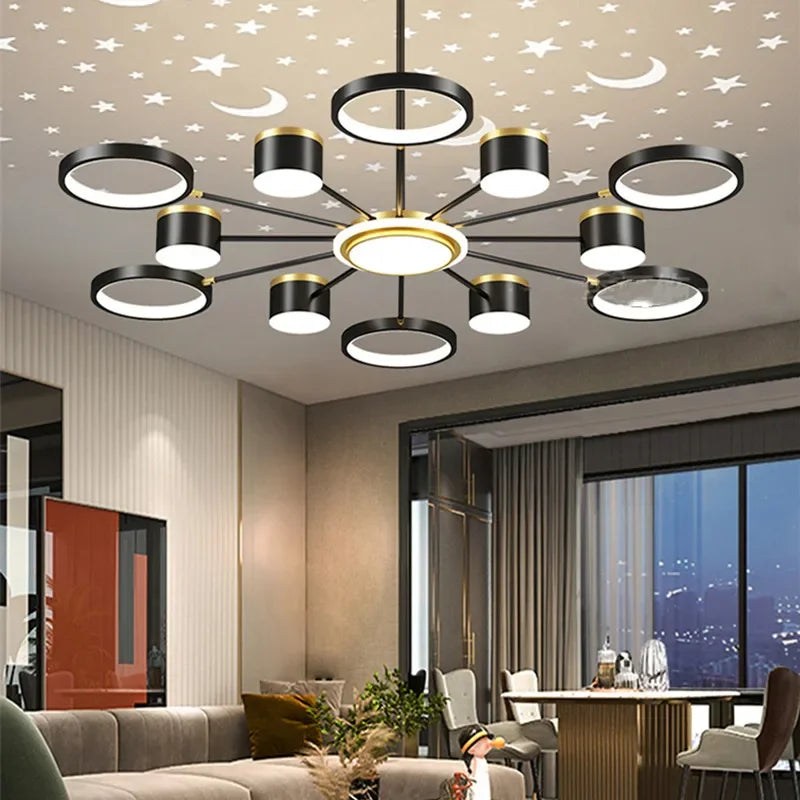 Afralia™ Starry Sky 6-Light Dimmable Ceiling Chandelier - White Modern Home Lighting