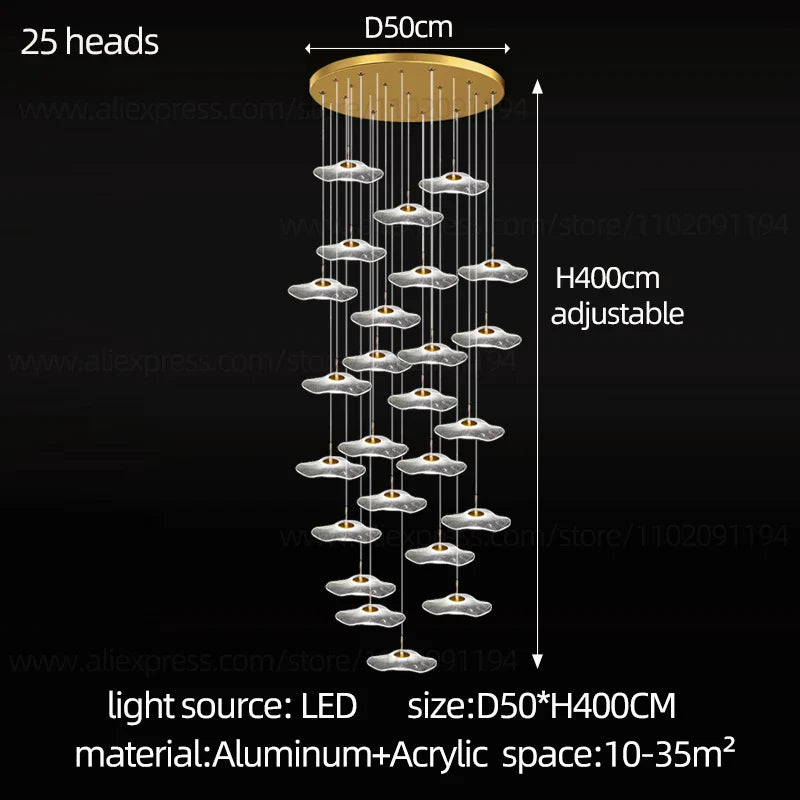 Afralia™ LED Lotus Leaf Staircase Chandelier: Modern Design for Hotel Lobby, Kitchen & Villa