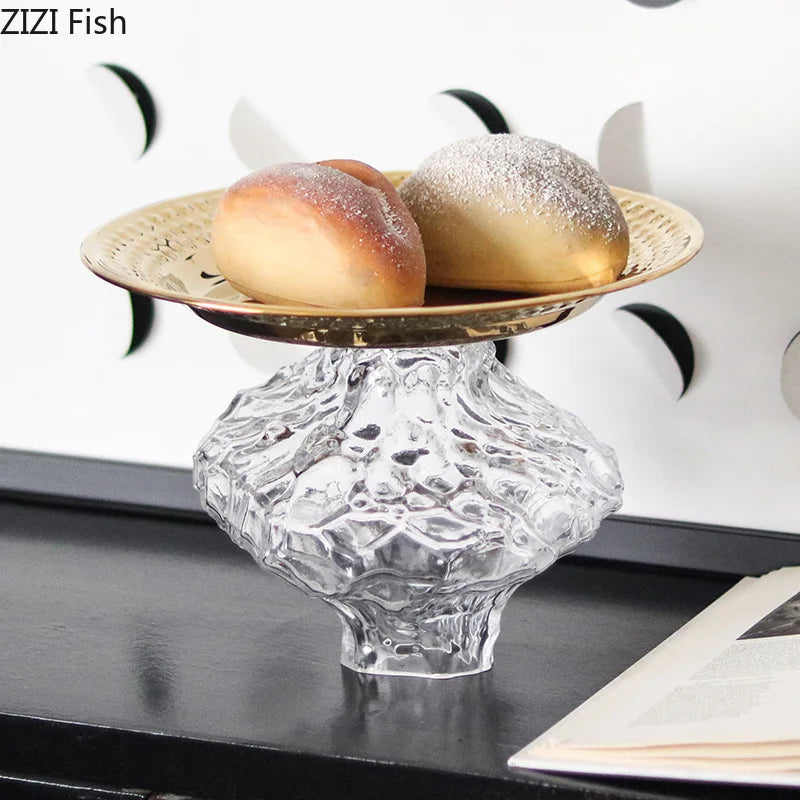 Afralia™ Glass Fruits Bowl Gold Plated Breakfast Dinner Plates Hotel Restaurant Fruit Plate