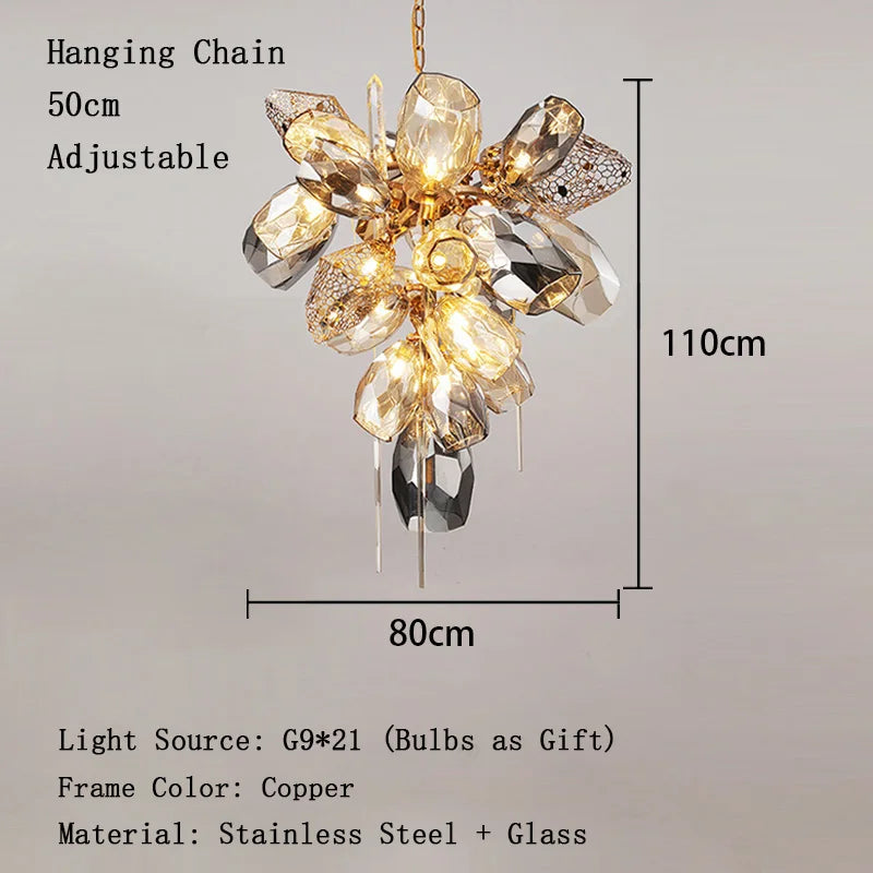 Afralia™ Gold Glass Chandelier: Modern Artistic Personality, High-End Lighting for Living & Dining Room