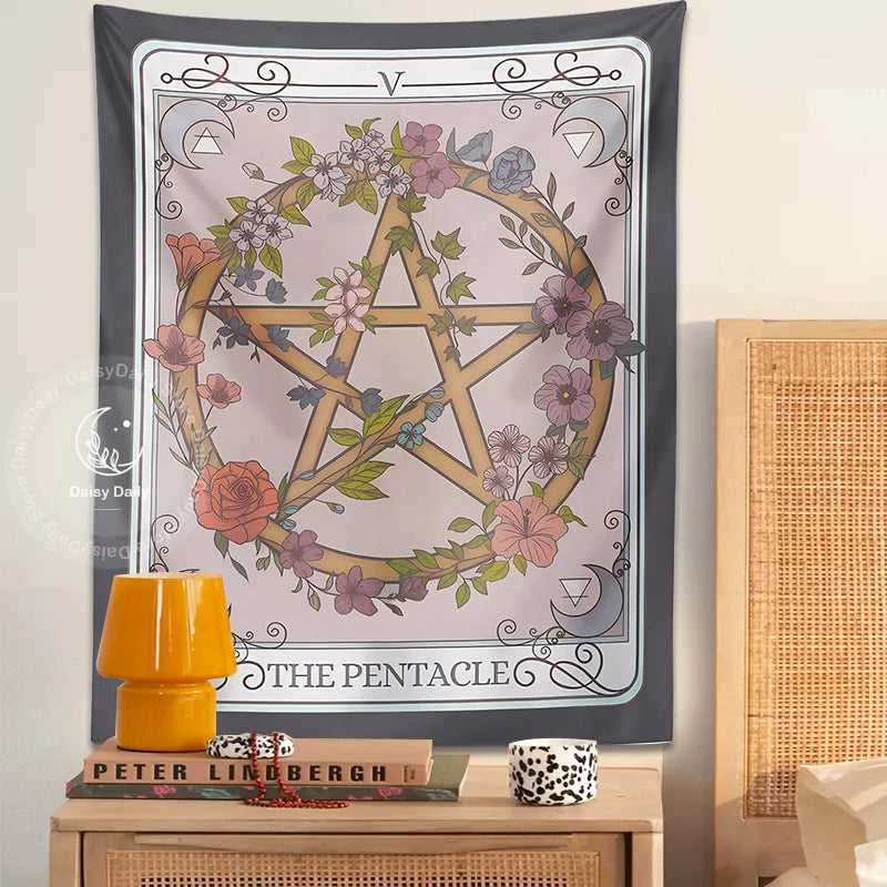 Afralia™ Pentacle Tarot Tapestry: Witchy Forestcore Botanical Magic for Home Decor