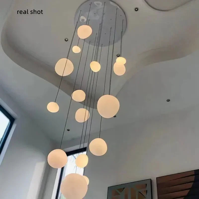 Afralia™ Nordic Villa White Glass Pendant Lights Led Chandelier - Modern Simple Suspend Lamp