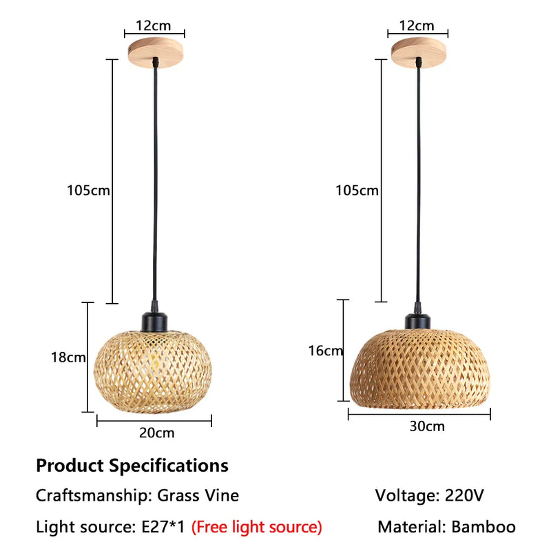 Afralia™ Bamboo Rattan Pendant Chandelier for Dining Room and Restaurant Lighting