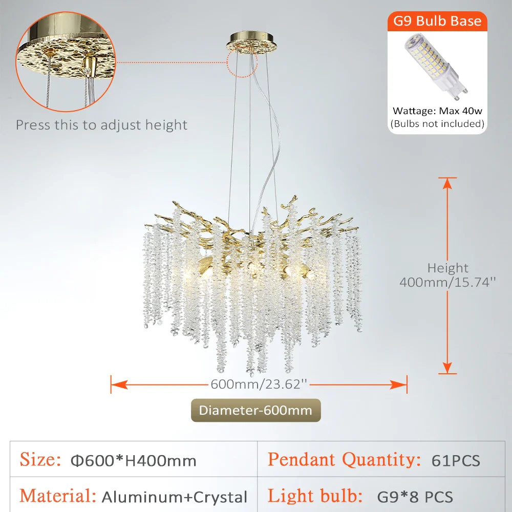 Afralia™ Crystal Metal Chandelier: Elegant Luxury Hanging Lamp for Home Hotel Decor