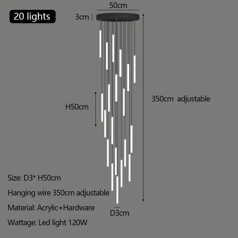 Afralia™ Modern Luxury LED Stair Pendant Chandelier Light for Villa