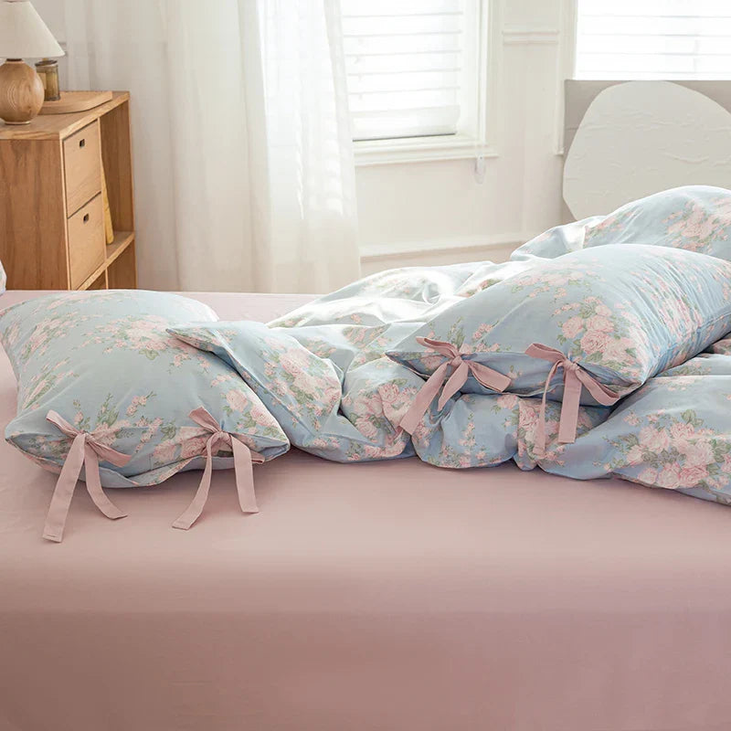 Afralia™ Floral Cotton Bedding Set - Single to King Sizes - Duvet Cover, Sheet, Pillowcases