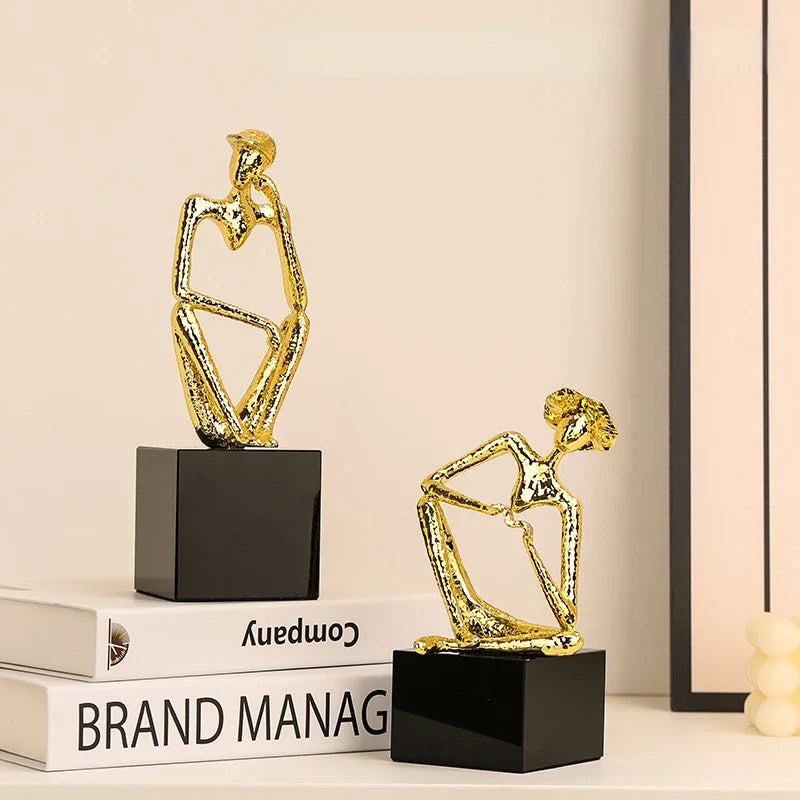 Afralia™ Golden Hat Thinker Figure Sculpture for Home Decor