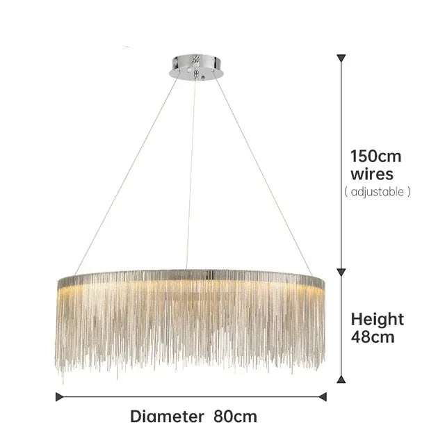 Afralia™ LED Aluminum Tassel Chandelier: Modern Dimmable Light for Living Room, Hotel, Hall
