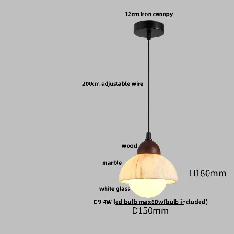 Afralia™ Wabi Sabi LED Pendant Lights Wood White Marble Stone Hanging Lamp