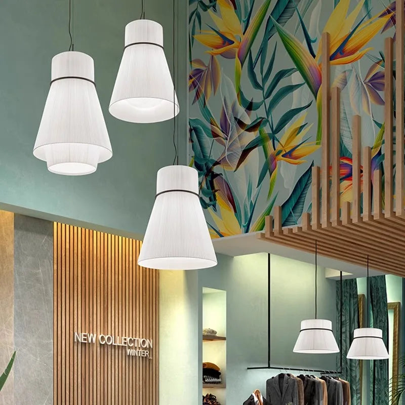 Afralia™ White Fabric LED Pendant Chandelier, Minimalist Living Room Ceiling Light