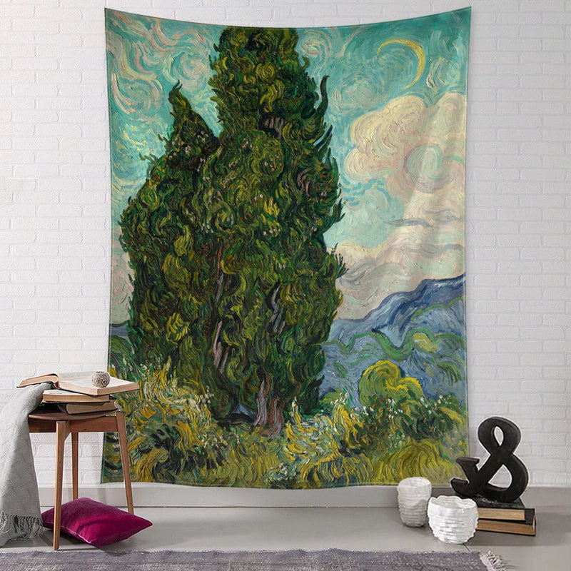 Afralia™ Mystic Garden Path Tapestry Wall Hanging - Van Gogh Oil Painting Inspired Art