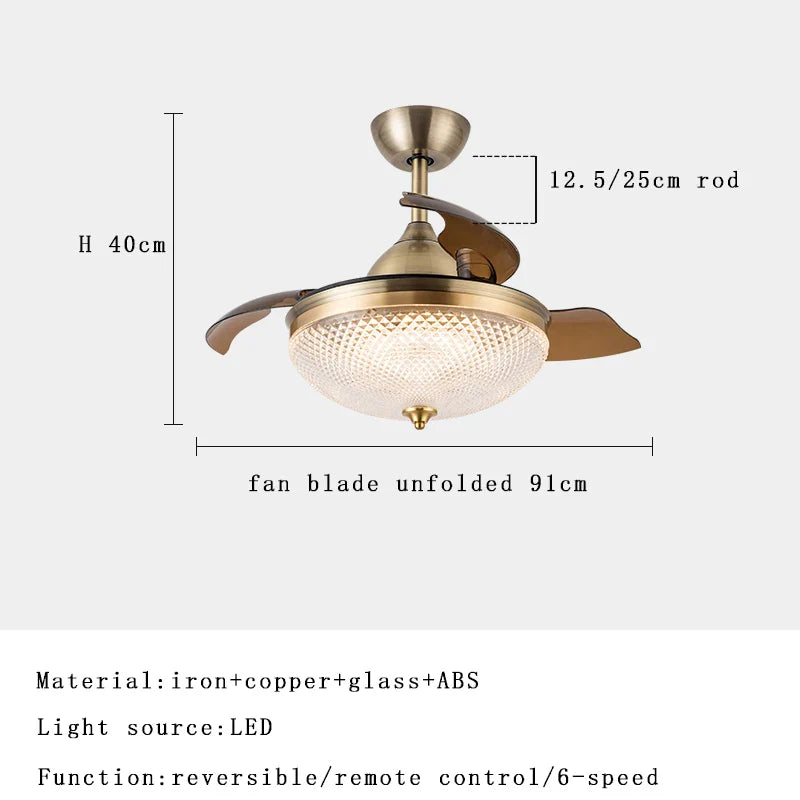 Afralia™ Brushed Copper LED Ceiling Fan with Remote Control - 6 Speeds