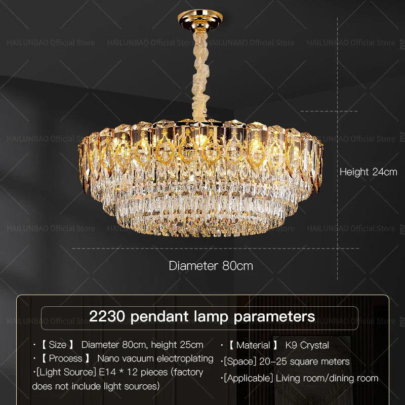 Afralia™ Crystal Chandelier: Modern Luxury Round Italian Restaurant Light