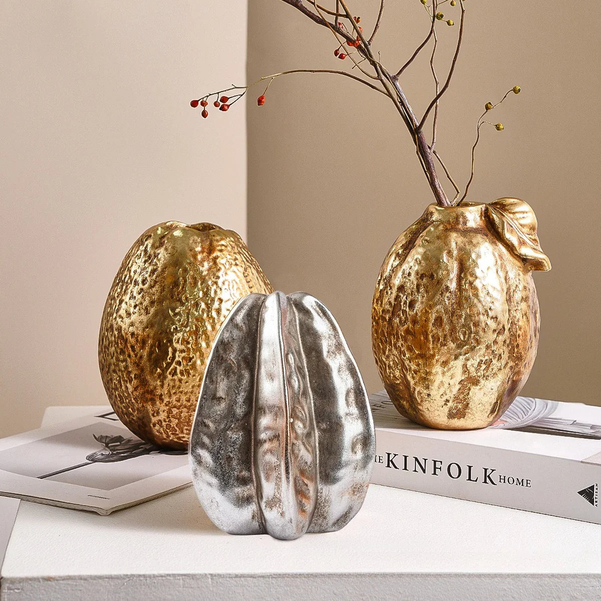 Afralia™ Golden Star Fruit Vase: Ceramic Lemon Flowerpot & Simulated Fruit Ornaments
