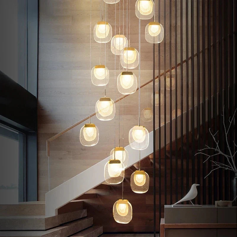 Afralia™ Gold Crystal Staircase Chandelier: Luxury Indoor Lighting for Dining Room & Hallway