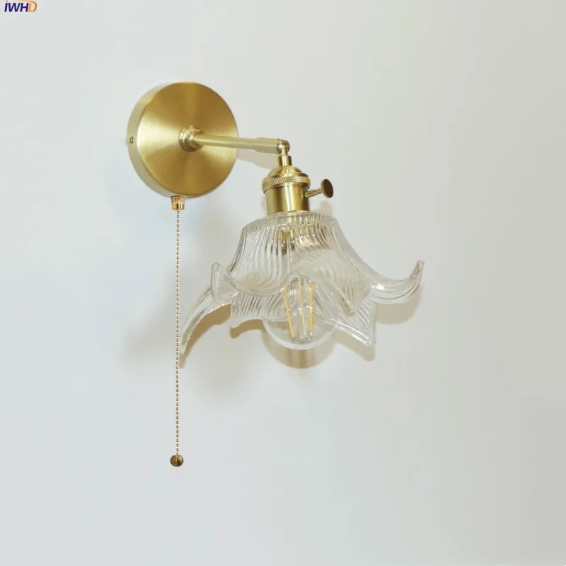 Afralia™ Clear Flower Glass LED Wall Lamp with Pull Chain Switch